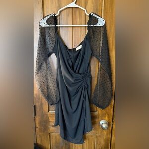 Altar'd State Black V-Neck Cocktail Dress with Sheer Sleeves